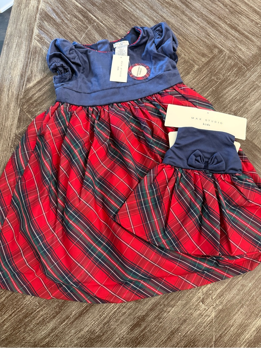 Max Studio Kids Navy & Red Plaid Holiday Dress